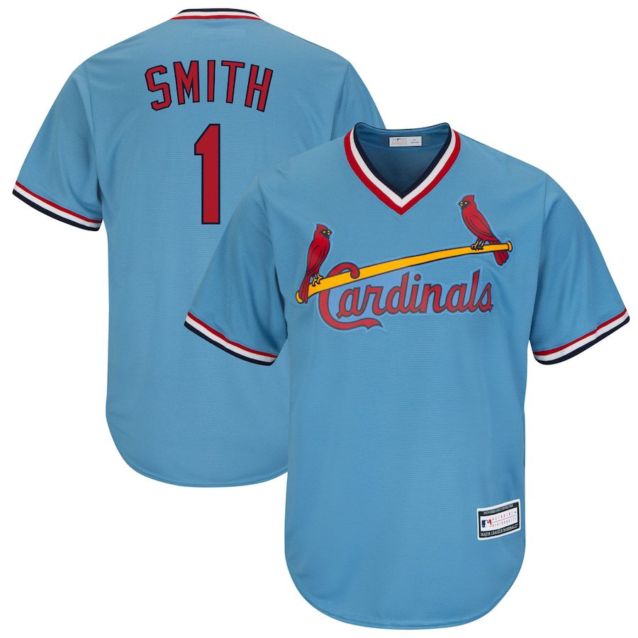 Mens St. Louis Cardinals #1 Ozzie Smith Light Blue Road Cooperstown Collection Replica Player MLB Jerseys